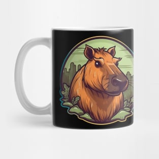 Orange capybara in green pond Mug